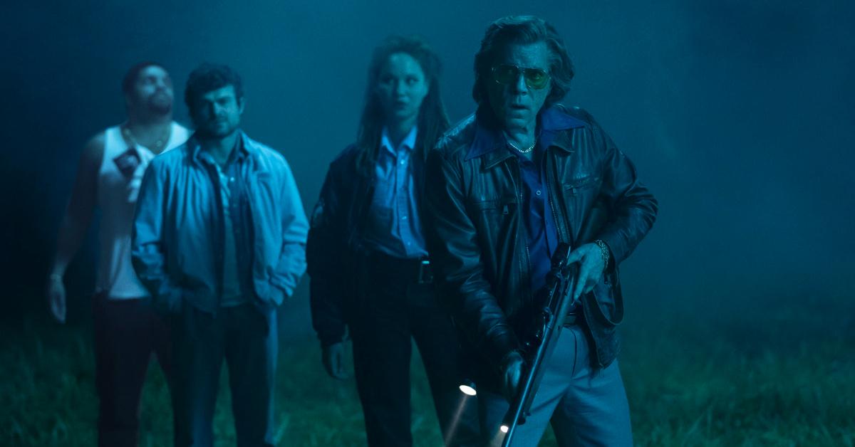 (L-R) O'Shea Jackson Jr. as Daveed, Alden Ehrenreich as Eddie Dentwood, Ayoola Smart as Officer Reba, and Ray Liotta as Syd Dentwood in 'Cocaine Bear'