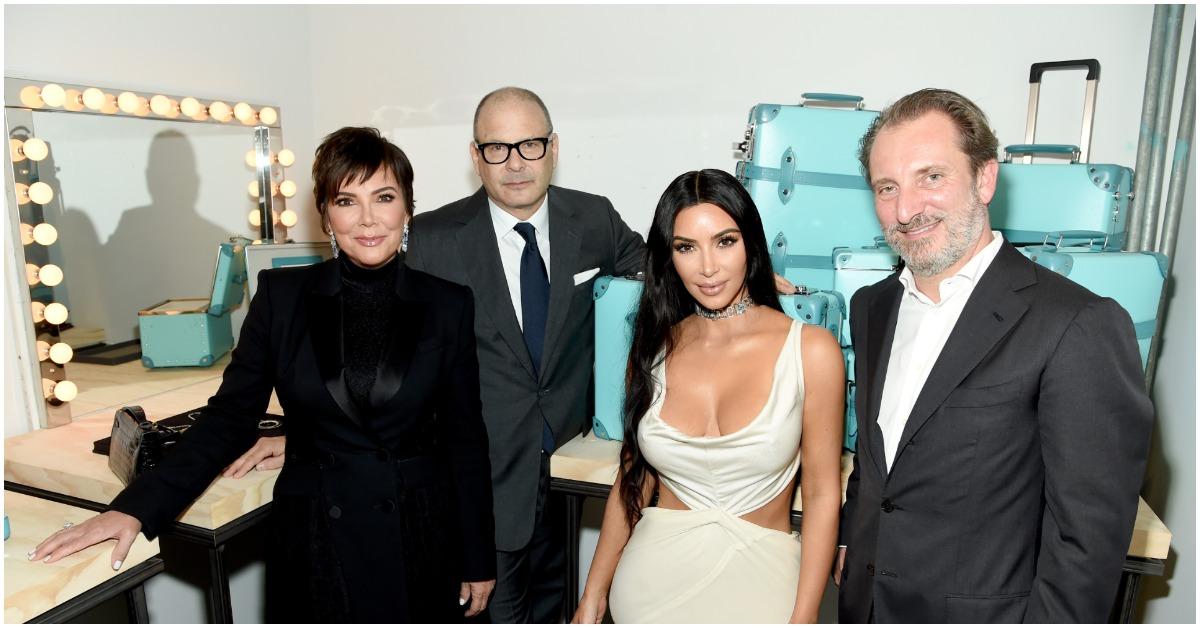 (l-r):  Kris Jenner, Reed Krakoff, Kim Kardashian West and Tiffany & Co. CEO Alessandro Bogliolo posing at a Tiffany & Co event.