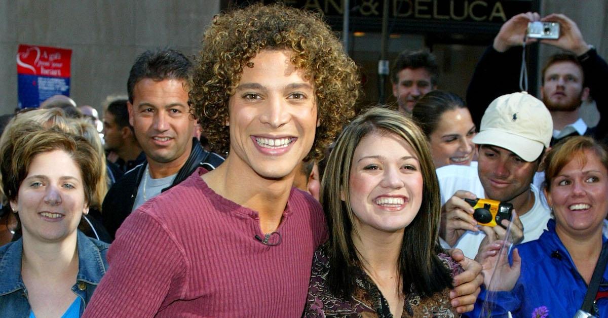 Justin Guarini and Kelly Clarkson appear on the Today Show in September 2002