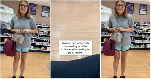 Pharmacy customer harasses pregnant woman about vaccines.