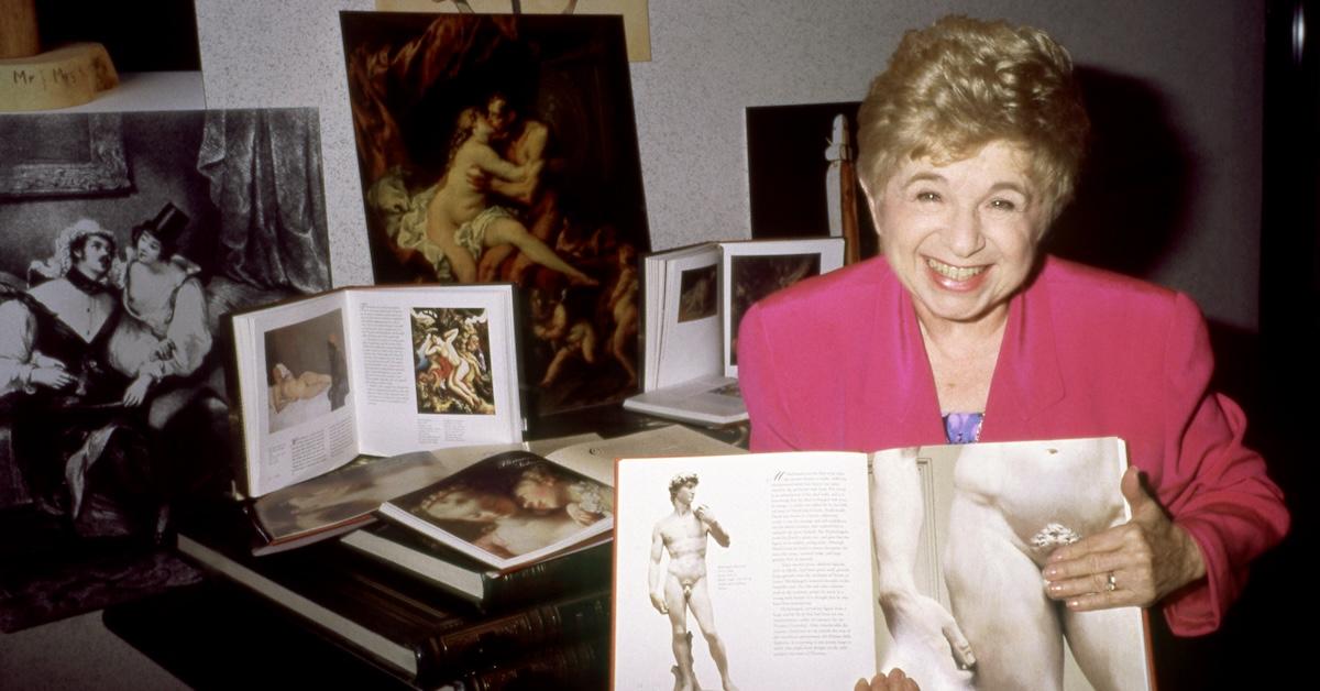 Dr. Ruth with some of her books c. 1990