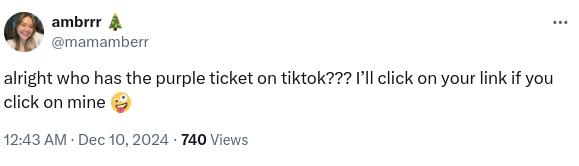 A tweet about the purple ticket on TikTok