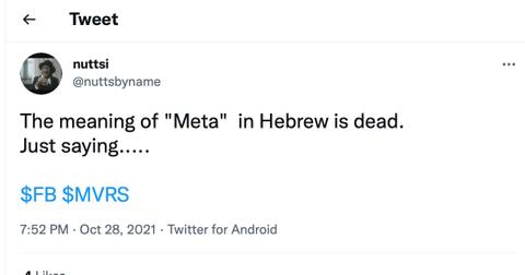 A tweet about the Hebrew meaning of Meta