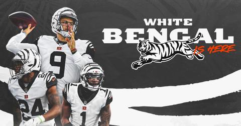 The Cincinnati Bengals wearing all-white uniforms.
