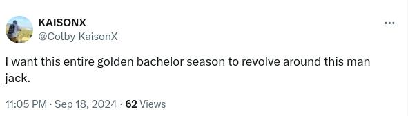 Tweet on X about Jack on The Golden Bachelorette