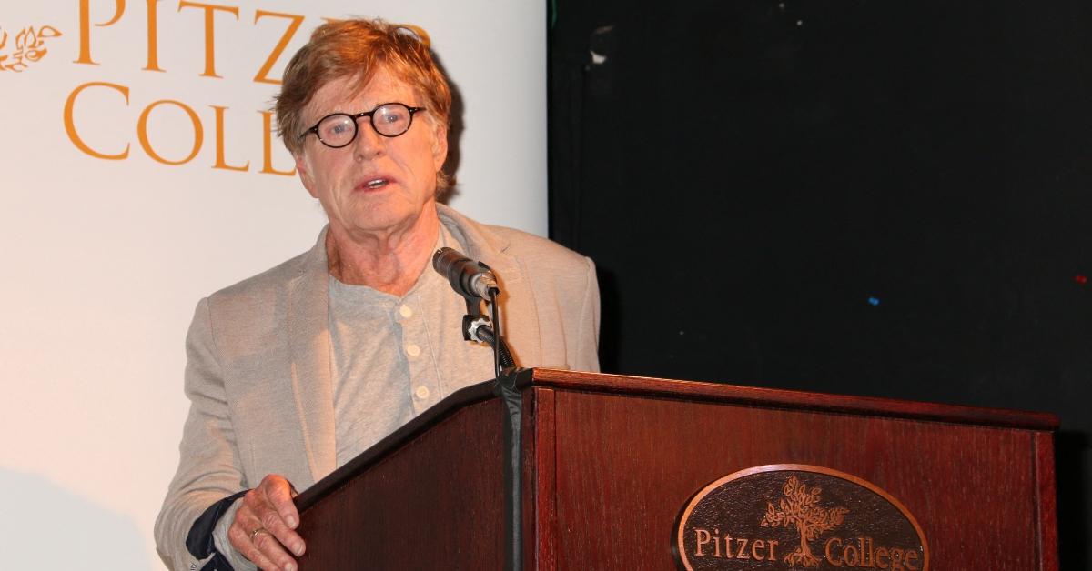 Robert Redford appears at a press conference about Pitzer College's decision to sell its investments in fossil fuel stocks.