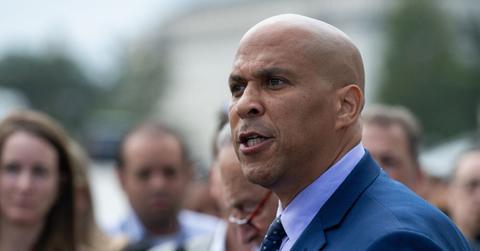 Cory Booker speaking at a press conference in 2024.