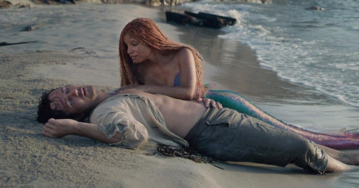 Ariel (Halle Bailey) rescues Eric (Jonah Hauer-King) from a terrible shipwreck. 