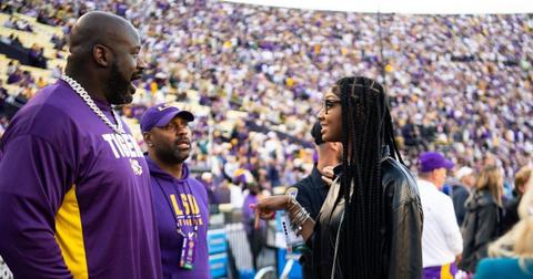 Shaquille O'Neal and Angel Reese first meet at an LSU football game
