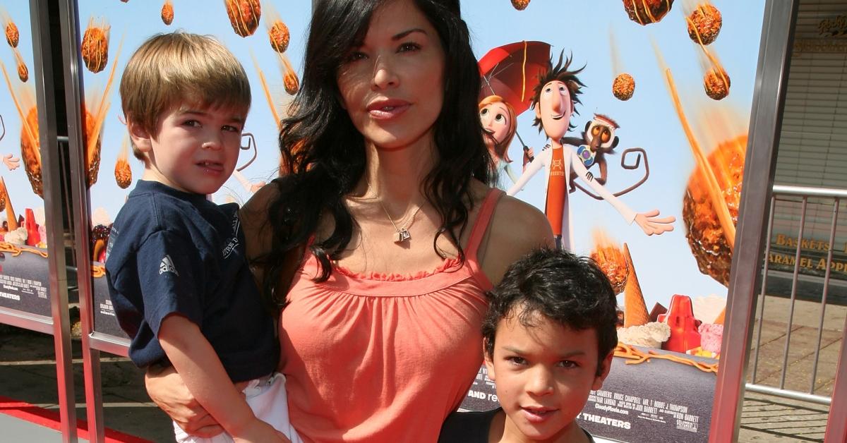 Actress Lauren Sanchez with sons Nikko Gonzales and Evan Whitesell at premiere of Sony's 'Cloudy With A Chance Of Meatballs' at the Mann Village Theater on September 12, 2009 in Los Angeles, California