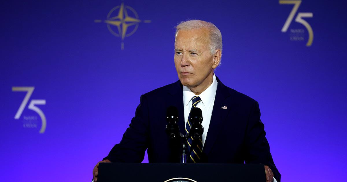 Joe Biden giving a press conference after the 2024 NATO Summit. 