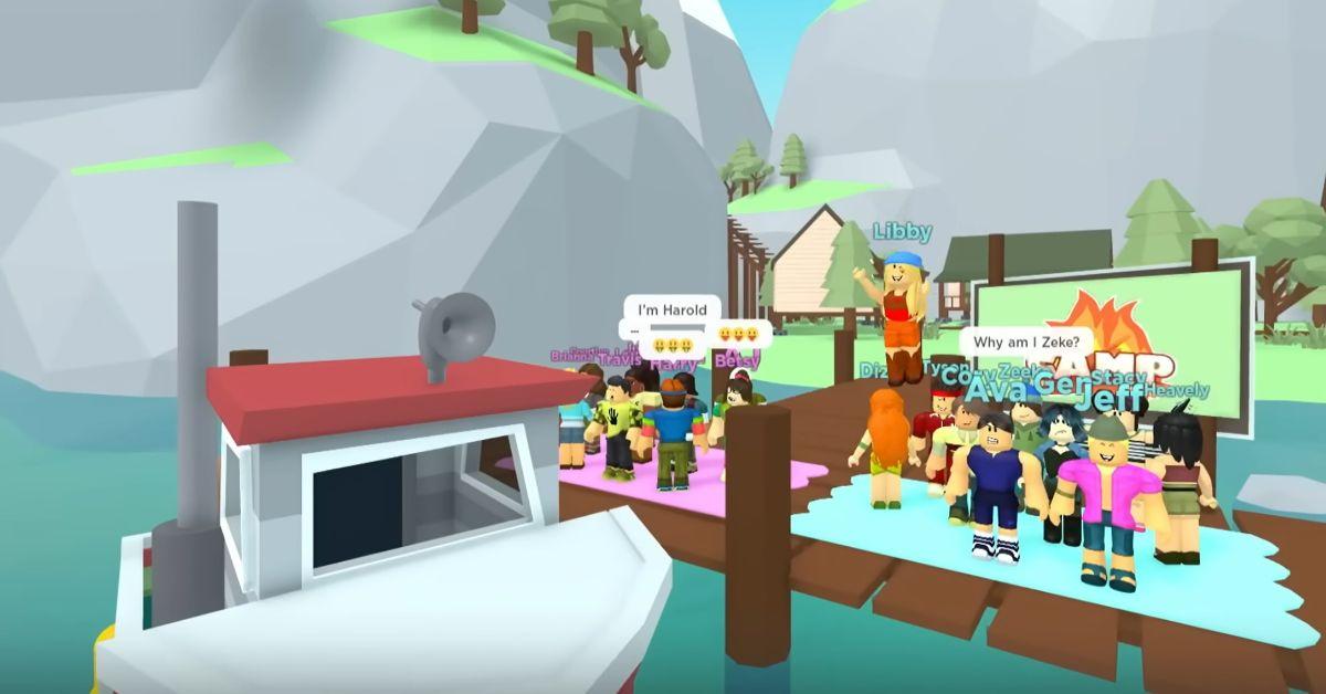 A bunch of Total Roblox Drama characters standing on a dock near a boat.