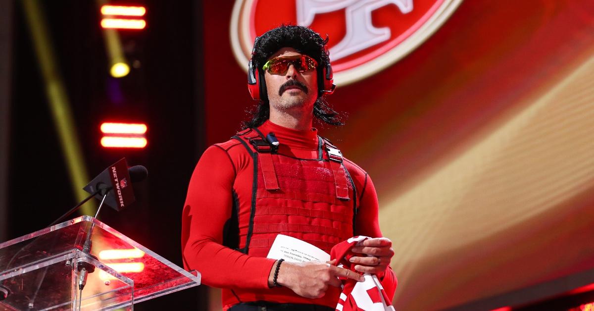 Video game streamer Dr. DisRespect presents on stage during round three of the 2022 NFL Draft.