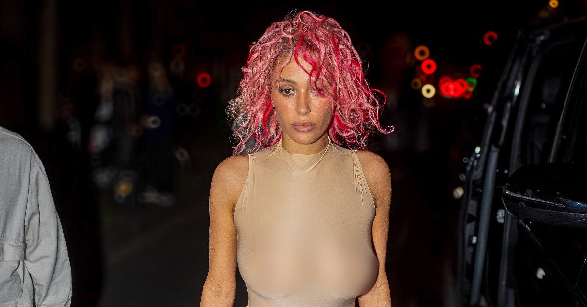 Bianca Censori wearing a see-through body suit in 2024.