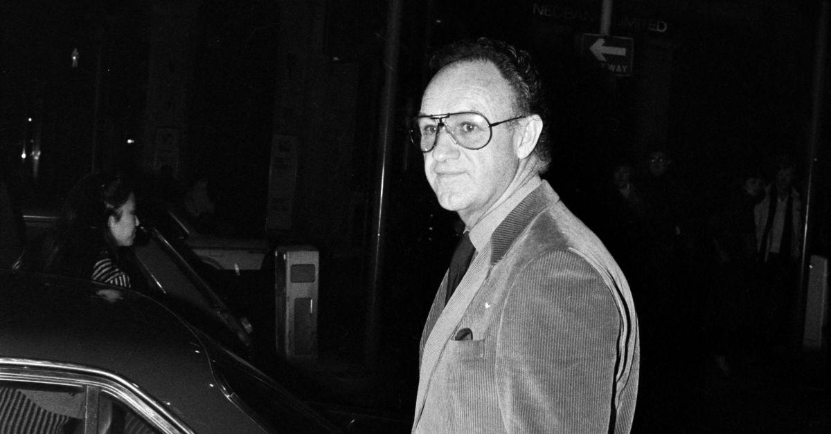 Gene Hackman in glasses in New York City. 