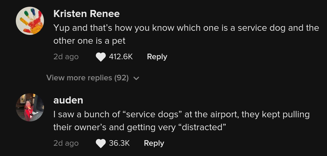 tiktoker service real vs fake service dogs