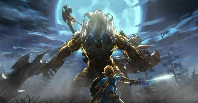 A Lynel facing off against Link.