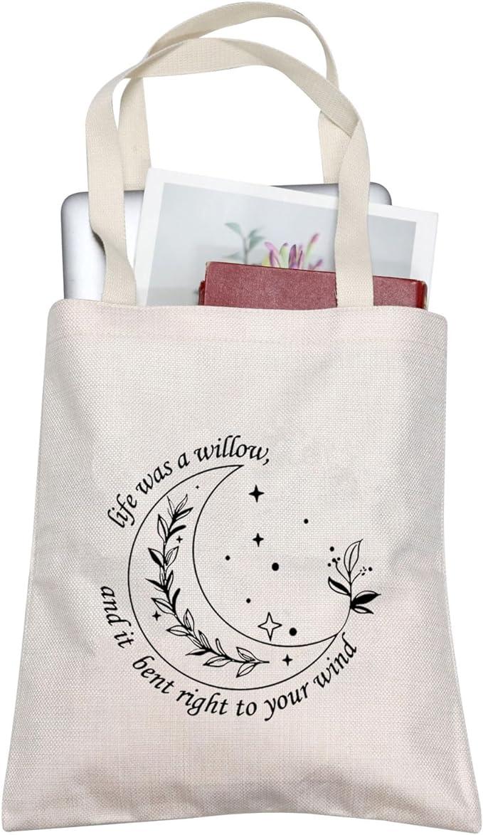 white tote bag with the lyrics to "Willow"