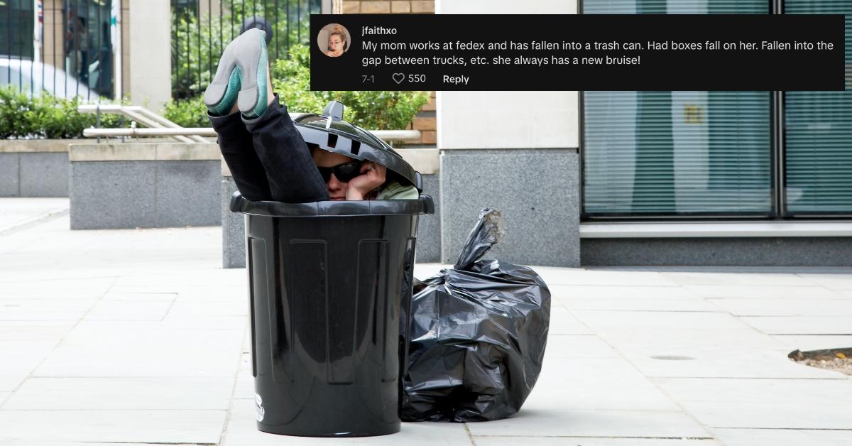 Woman in a trash can.