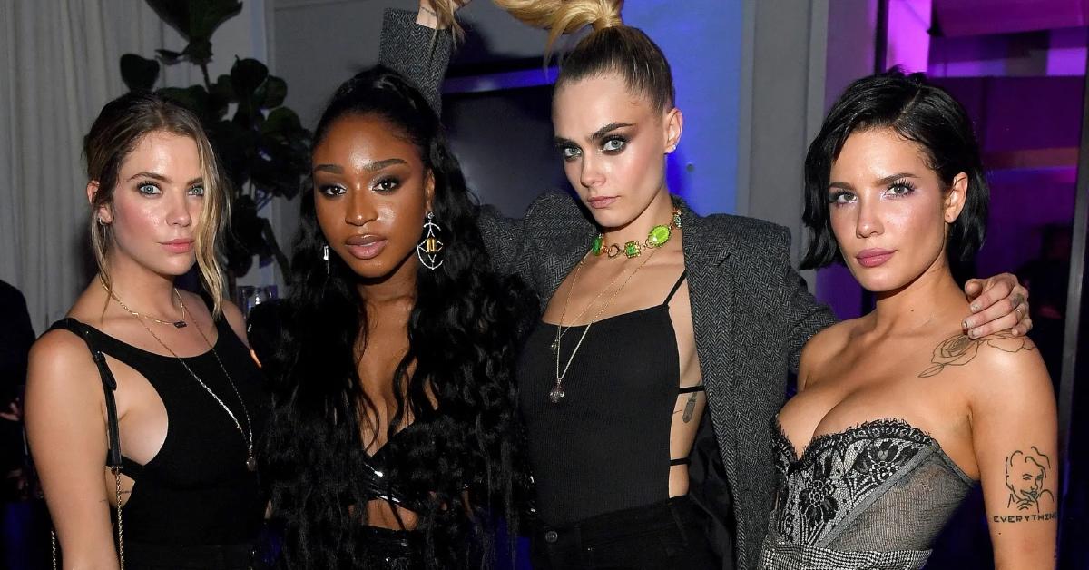 (l-r) Ashley Benson, Normani, Cara Delevingne, and Halsey attend the Amazon Original Savage x Fenty Show.