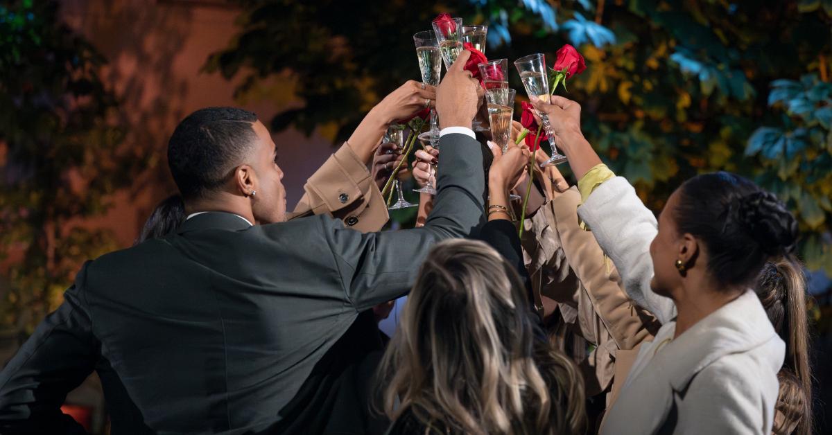 Grant Ellis and his remaining ladies clink their glasses during Season 29 of 'The Bachelor.'