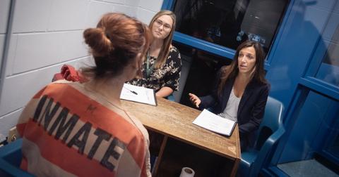 Bryanna Fox and student questioning inmate