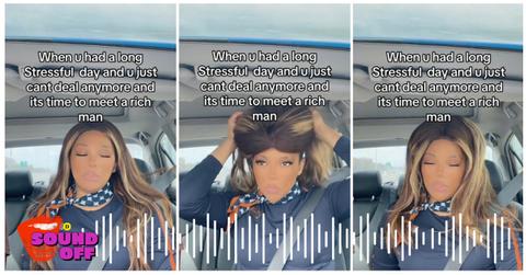 A woman shifting her wig