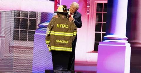Former President Donald Trump stands by Corey Comperatore's turnout gear