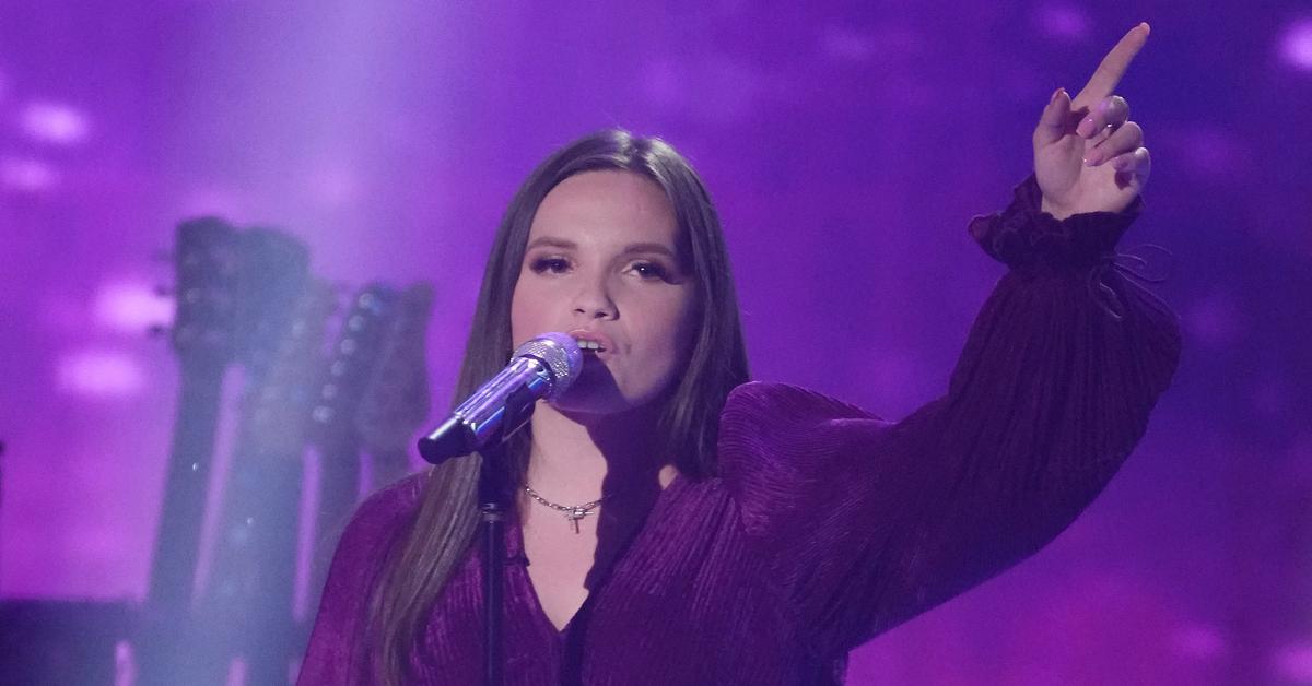 Megan Danielle gestures during an 'American Idol' performance.