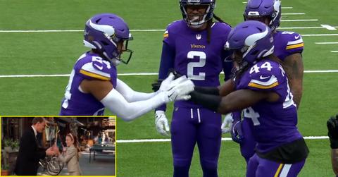 (l-r): Simon Kunz and Lindsay Lohan in 'The Parent Trap,' Minnesota Vikings players on field