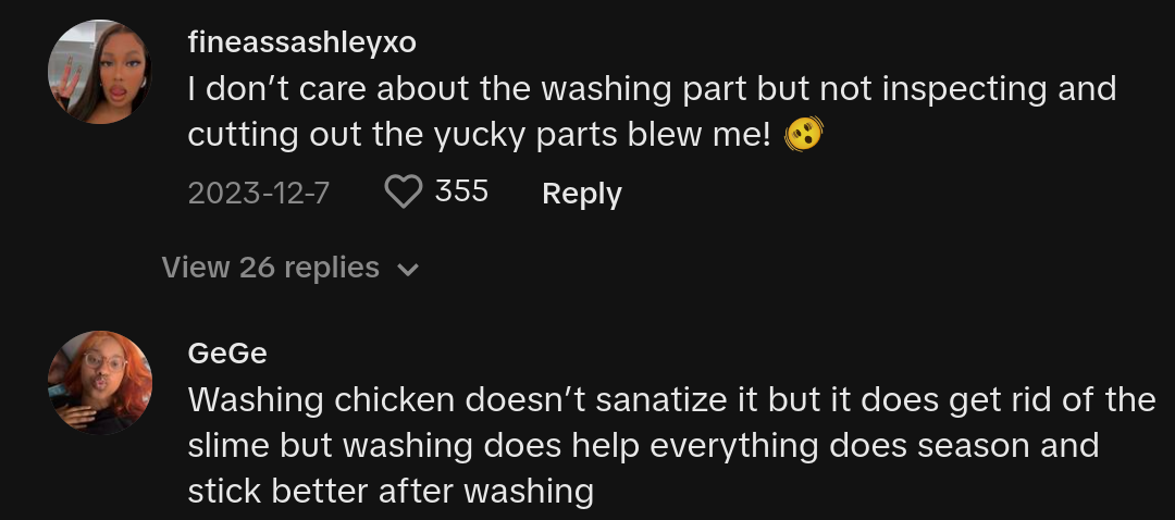 woman criticized for washing tiktok chicken