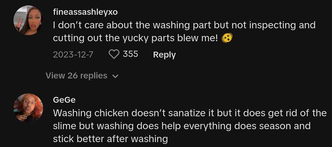 woman cricitized washing chicken tiktok