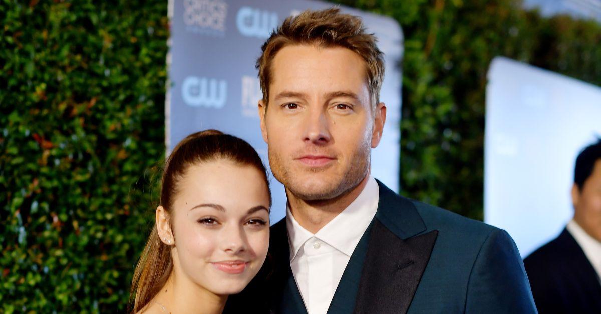 Isabella Hartley and Justin Hartley smiling on the red carpet. SOURCE: GETTY IMAGES
