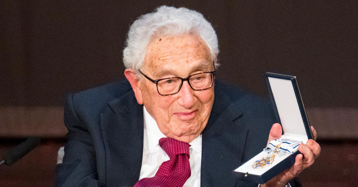 Henry Kissinger holds the Bavarian Order of Maximilian during celebrations marking his 100th birthday in June 2023