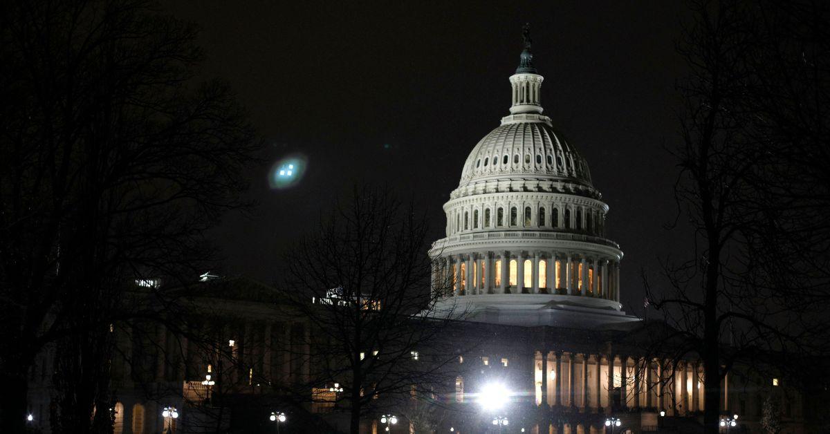 The Capitol building on a snowy January night. 