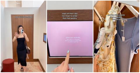 A woman shows reformation dressing room