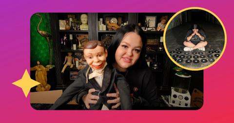 Celina myers holding haunted dummy dw