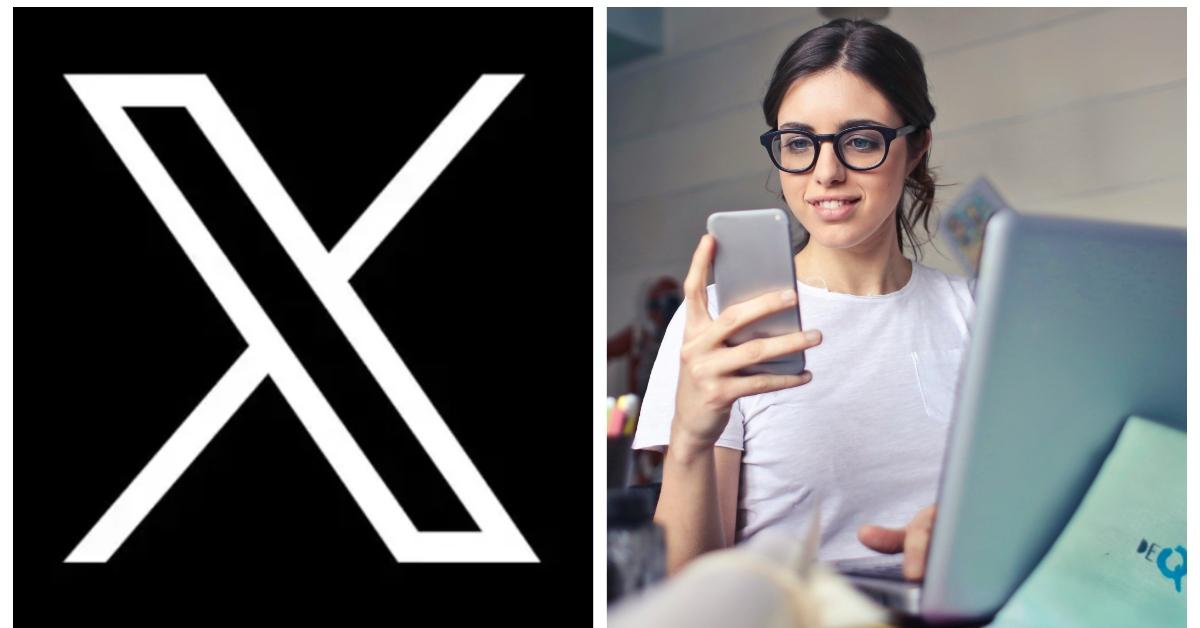 (L-R): The X logo; Woman staring at her phone