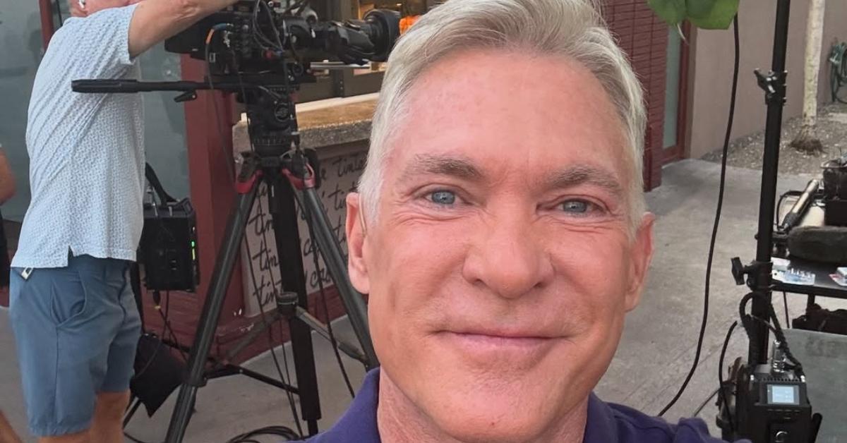 Sam Champion in a selfie behind the scenes of Good Morning America.