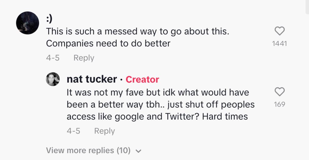 TikTok creator comments on @nat__tucker's layoff anxiety TikTok video