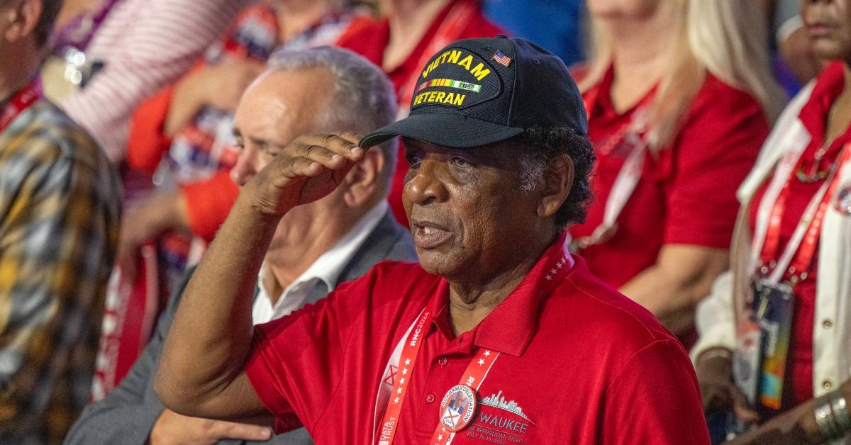 Vietnam veteran salutes the national anthem during the 2024 Republican National Convention