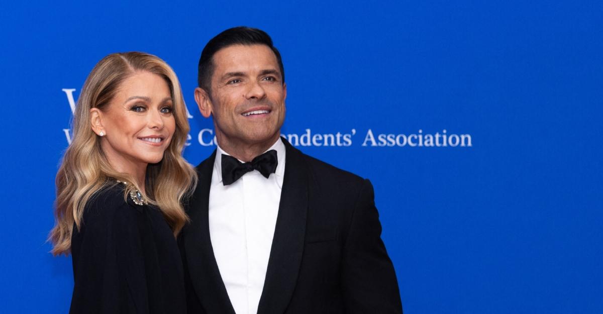 Kelly Ripa and Mark Consuelos pose outside of the White House Correspondents Dinner in 2023.