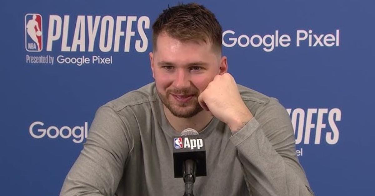 Luka Dončić during a postgame press conference.