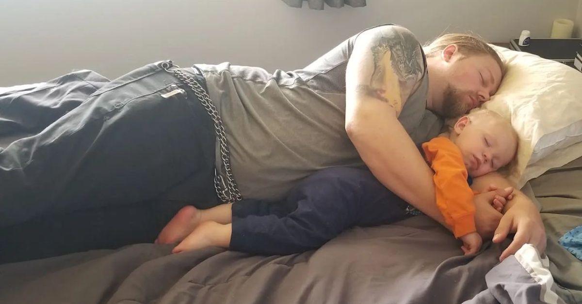 Noah Brown naps with son Eli Brown