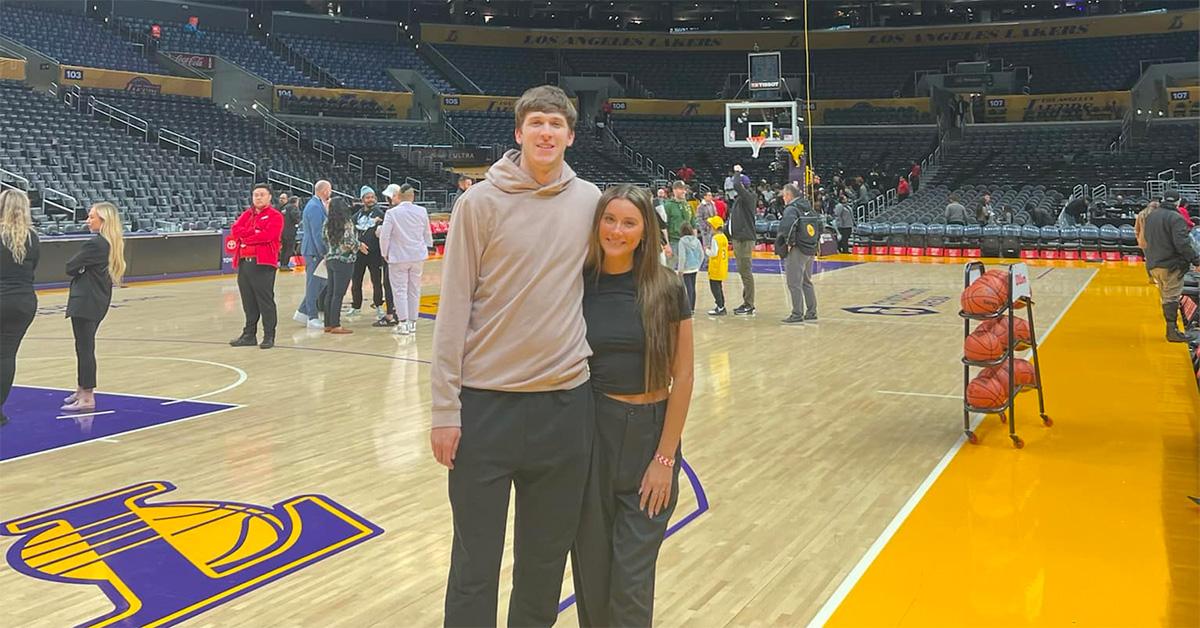 Austin Reaves and Jenna Barber after a Lakers basketball game. 