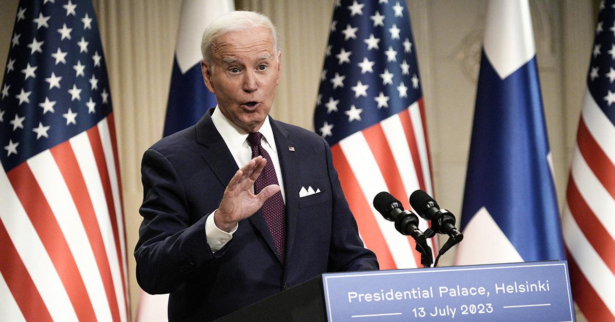 Joe Biden at a press conference in Helsinki in July. 