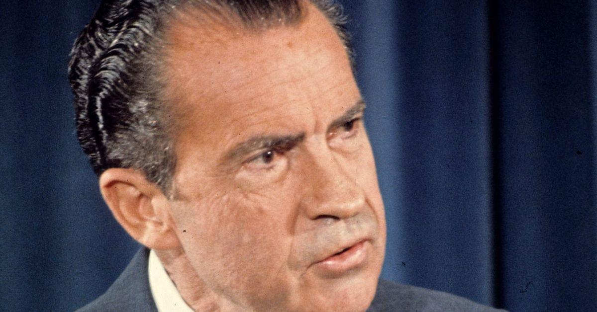 United States President Richard M. Nixon holds a press conference in the East Room of the White House