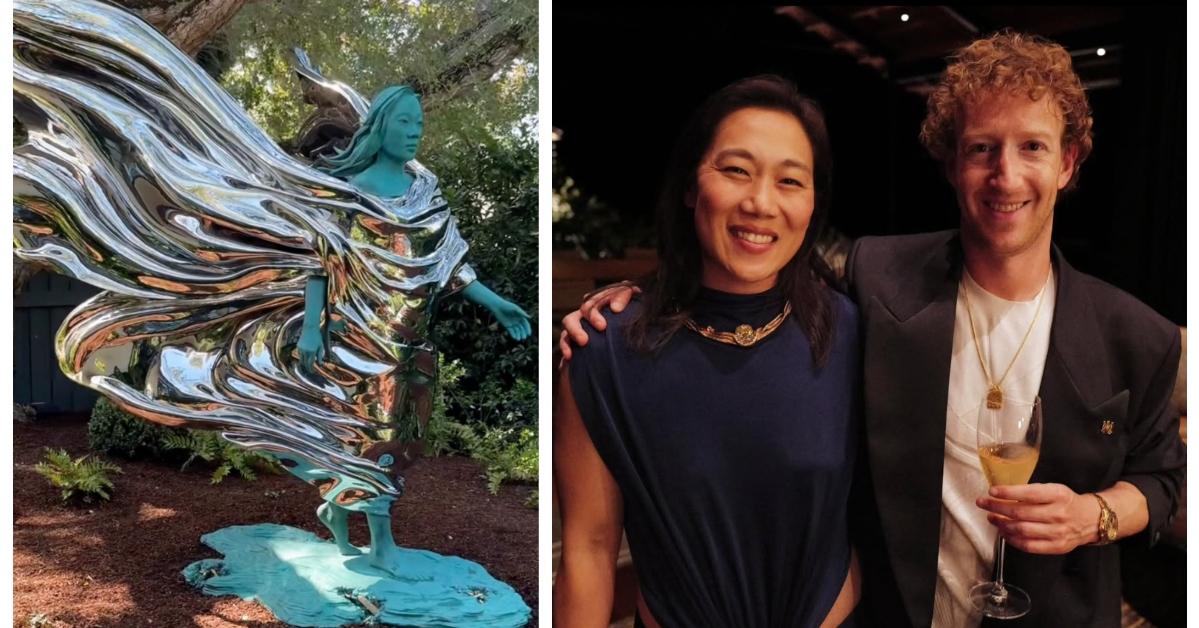 (L-R): Mark Zuckerberg's wife's statue; Priscilla Chan and Mark Zuckerberg on New Year's Eve 2024