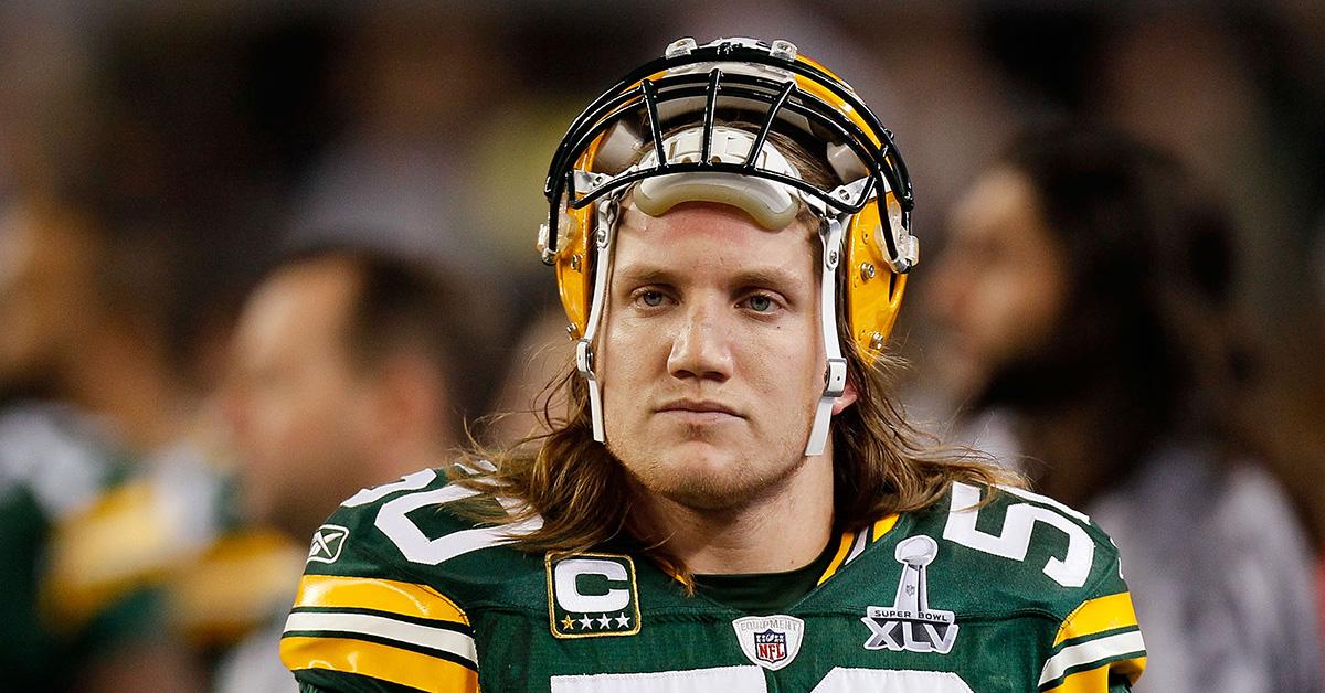 AJ Hawk in a Green Bay Packers uniform during the Super Bowl. 