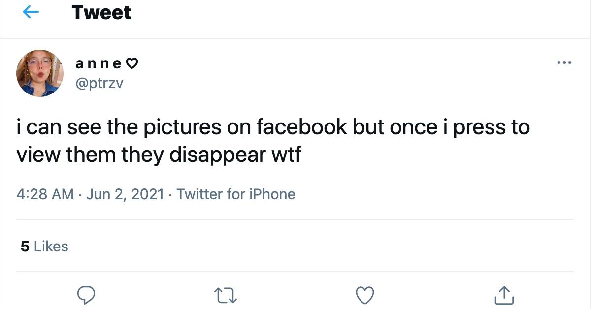 A tweet about the Facebook glitch